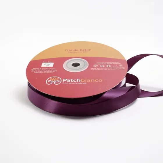 Fita de Cetim Roxo - 15mm - Rolo Com 50 Metros