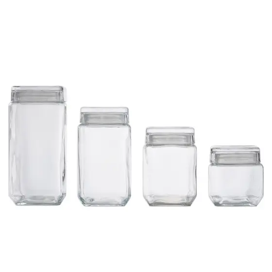 Kit Pote de Vidro C/Tampa De Vidro Styles - 4 Pçs