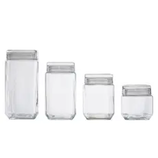 Kit Pote de Vidro C/Tampa De Vidro Styles - 4 Pçs