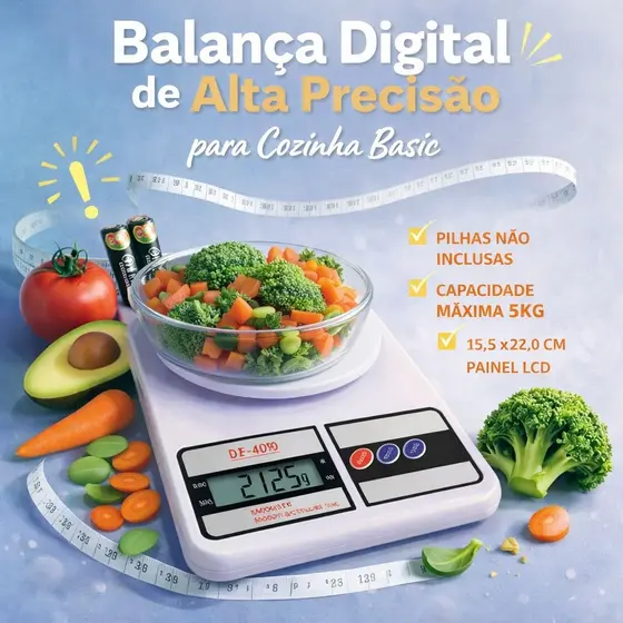 Balança Digital de Alta Precisão para Cozinha Basic Até 5kg