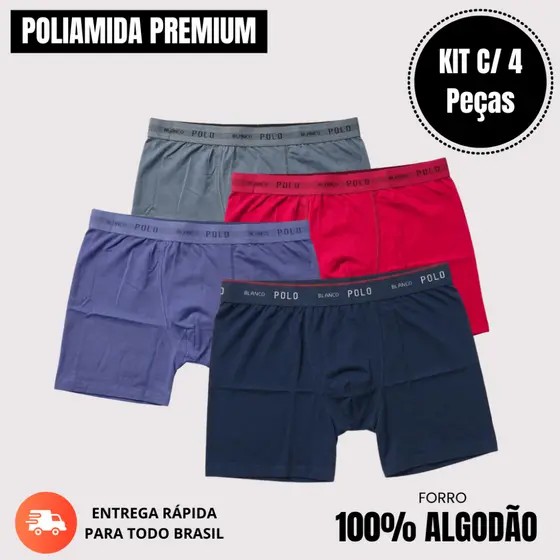 Kit 4 Cuecas Boxer Poliamida Com Forro 100% Algodão Premium Pollo Blanco