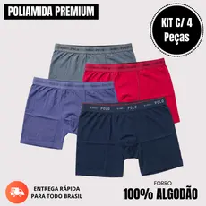 Kit 4 Cuecas Boxer Poliamida Com Forro 100% Algodão Premium Pollo Blanco
