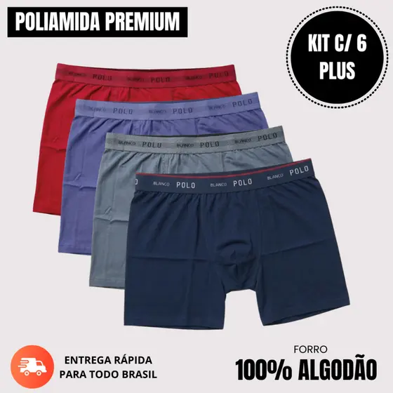 Kit 6 Cuecas Boxer Plus Size XG XGG Poliamida Premium Pollo Tamanho Especial G1 G2 Forro 100% Algodão