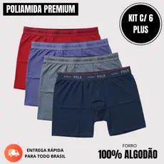 Kit 6 Cuecas Boxer Plus Size XG XGG Poliamida Premium Pollo Tamanho Especial G1 G2 Forro 100% Algodão