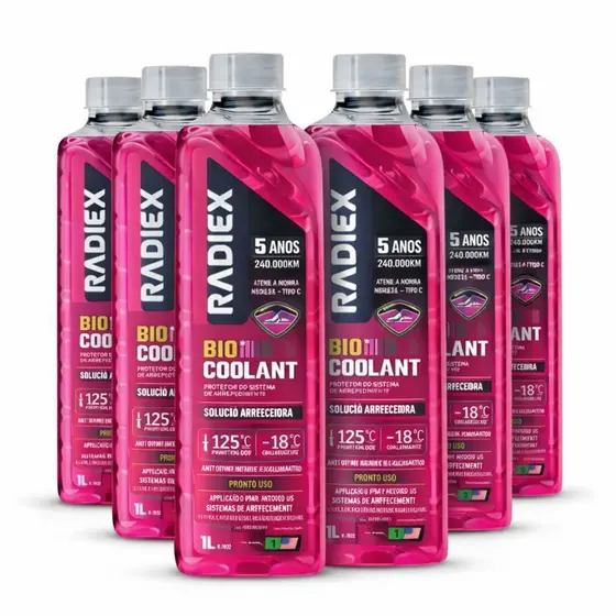 6 Aditivos Radiex Octagel Rosa 1L Para Radiador Fluido Pronto Uso De Arrefecimento Sistema