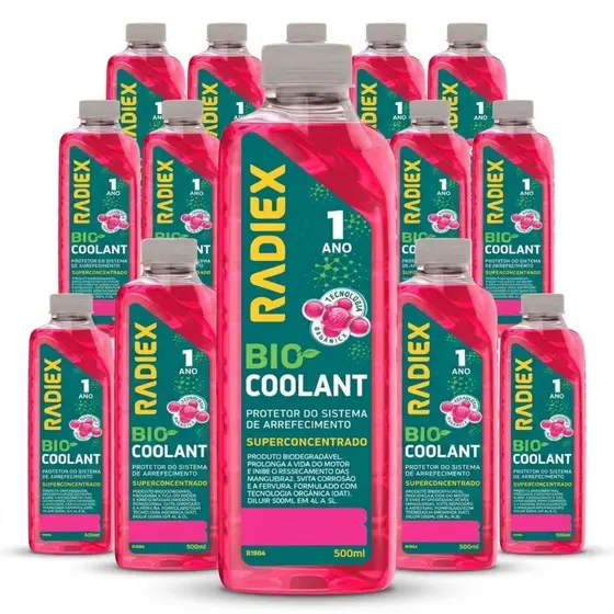 Kit 14 Aditivos Radiex Bio Coolant Rosa 500ml Para Radiador Fluido Organico De Arrefecimento