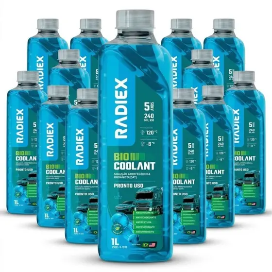 12 Aditivos Radiex Bio Coolant Azul 1L Para Radiador Fluido Organico De Arrefecimento Sistema