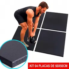 Piso de Borracha Emborrachado Academia Kit 04 Placas 50x50cm 16mm Preto Ultra Resistente