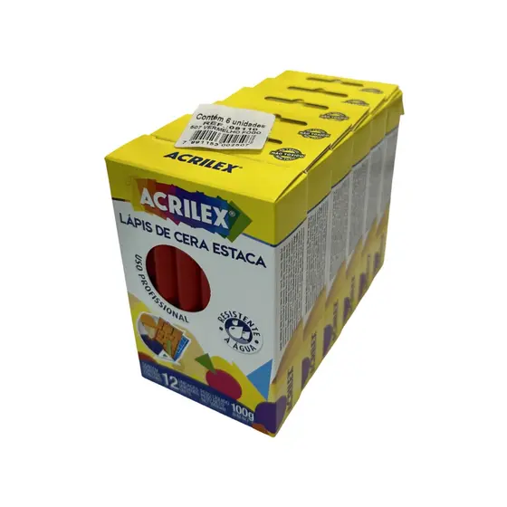 6 Cxs Lápis De Cera Estaca Vermelho - Acrilex