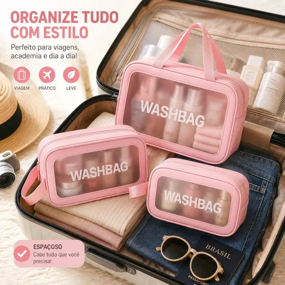 Kit 3 Necessaires Impermeáveis para Viagem Maquiagem e Cosméticos MC04