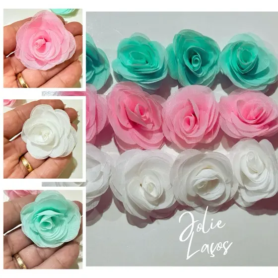 6 und Flores Organza Voal 5 cm para Laços Infantil Roupas Aranjos Enfeites