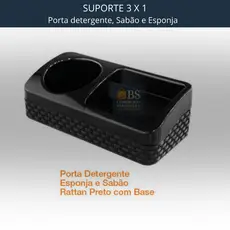 Porta Detergente 3x1 Rattan Plástico Suporte Sabão Esponja Pia Cozinha Organizador Moderno Elegante