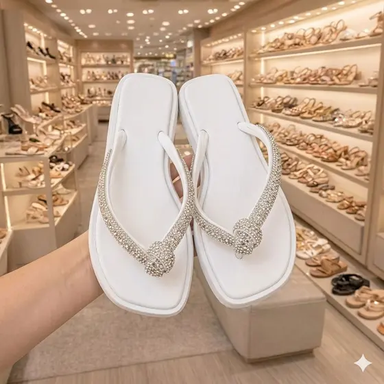 Chinelo Sandalia Rasteira Feminina Strass Brilhante Leve Bico Quadrado Confortavel Antiderrapante