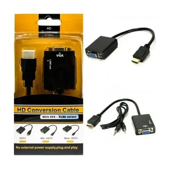 Cabo Adaptador Conversor Hdmi Para Vga Com Saída P2 De Áudio