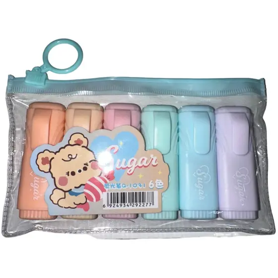 Kit 6 Marca Texto Sugar Fofos Marcadores de Texto Coloridos