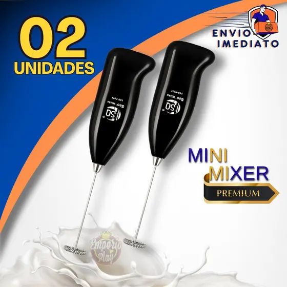 Kit Com 2 Mini Mixer Misturador Batedor Elétrico Leite Café Sucos Shake e Bebidas