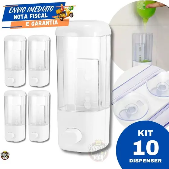 Kit 10 Dispenser De Parede Porta Álcool em Gel Detergente Sabonete Líquido 500ml Parede com Ventosa