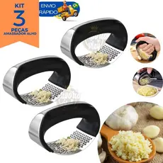 Kit 3 Espremedor Amassador Triturador De Alho Inox Manual Cozinha Moedor