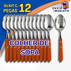 Jogo 12 Colher Inox de Sopa de Mesa Com Cabo Em Madeira Casa e Restaurante Kit Jogo 1 Dúzia