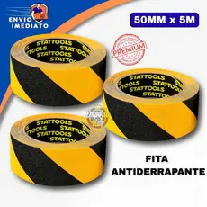 Fita Antiderrapante Adesiva Zebrada 50mm X 5m Preto e Amarelo Multiuso Escada Piso Autoadesiva