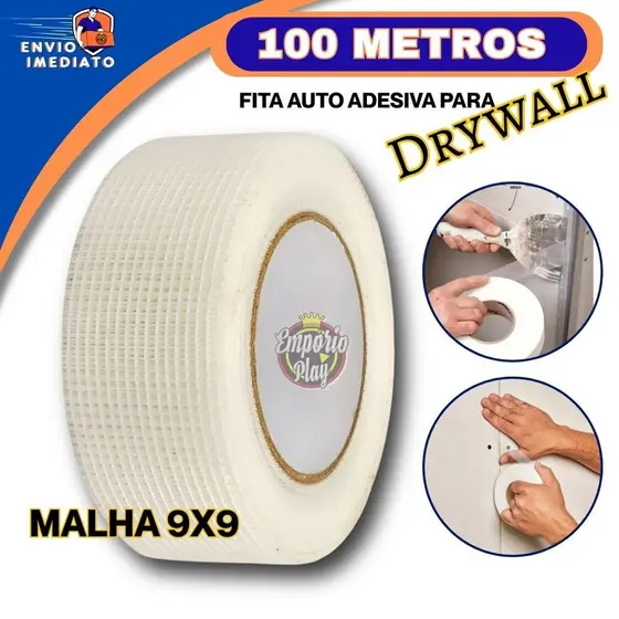 Fita Drywall Adesiva Fibra de Vidro Telada Branca Reposicionável Anti-Trinca