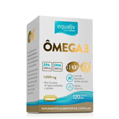 Ômega 3 1000mg c/120 cápsulas - EPA 540mg + DHA 360mg - Equaliv