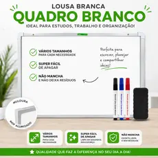 Lousa Quadro Branco MDF Aluminizado 60x40 70x50 80x60 100x70 + Canetas e Apagador | Não Mancha
