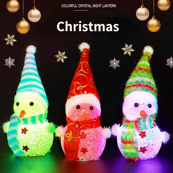 Árvore De Natal Acrílica Flash Óptica Colorida De Fibra Snowman Partículas Cristal Luz Noturna Ornamentos Decoração Atacado