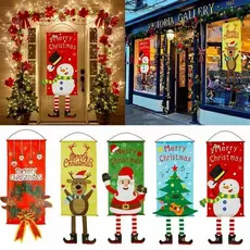Banner de porta de varanda de feliz Natal enfeite pendurado decoração de natal para casa