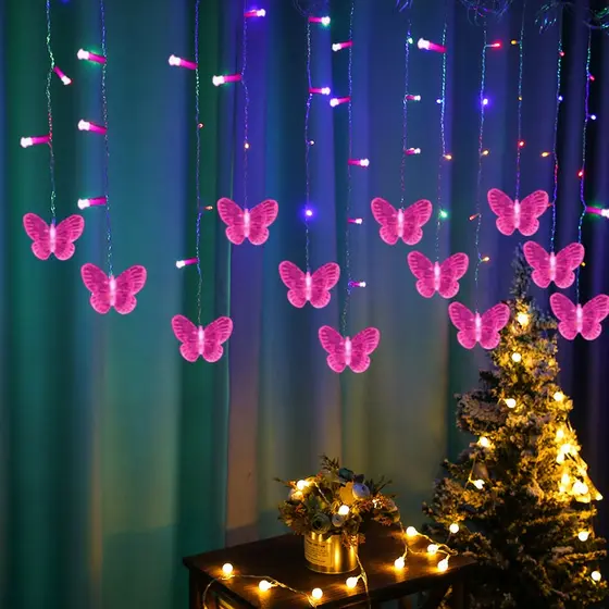 Cortina De Claro LED Borboleta Guirlanda De Natal Com Fio De Luzes De Fadas Para Festas/Casamento