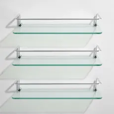 Kit 3 Porta Shampoo Para Banheiro de Alumínio Com Base de Vidro Reto Suporte Prateleira 40X10