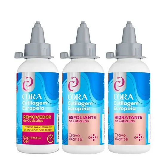 Kit Cora Cutilagem Europeia Removedor Esfoliante Hidratante Em Gel Para Cutículas Com Karité e Cravo