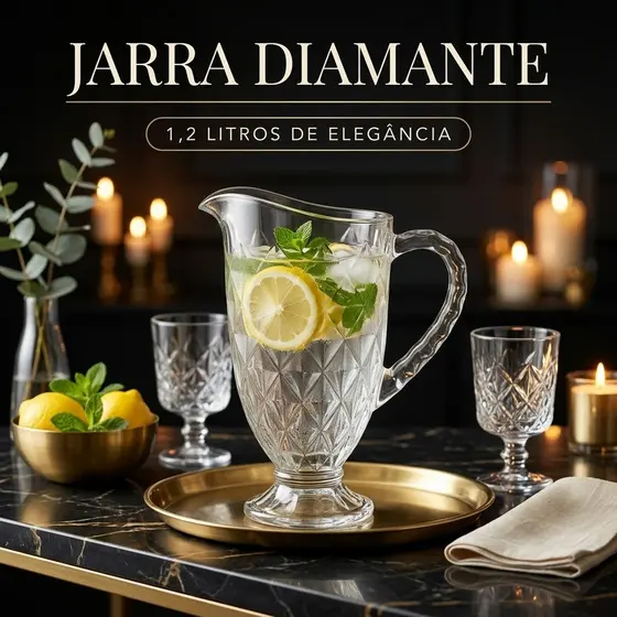Jarra De Vidro Diamond Abacaxi 1,2L C Bico Transparente - Para Água Suco Drinks