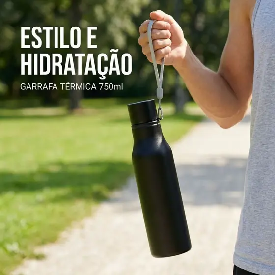 GarGarrafa Térmica 750ml Aço Inox com Alça Portátil Tampa Rosqueável Garrafa de Água Squeeze Academia