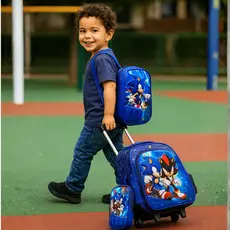 Kit Mochila Escolar Infantil de Rodinhas Bolsa Resistente