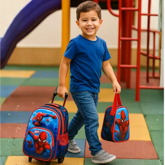 Kit Mochila Escolar Infantil de Rodinhas Menino Bolsa Resistente Impermeável Com Lancheira e Estojo