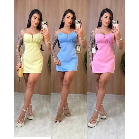 Vestido Alfaiataria Premium Três Botões  Alcinha Regulavel com Bojo Tendência