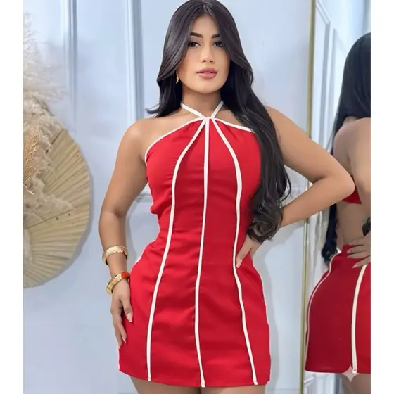 Vestido Macaquinho Feminino Curto Frente Única Listrado Alfaiataria Sensorial Costa Nua Tendência Verão