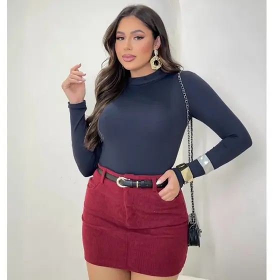 Saia Feminina Cotelê Suede Cintura Alta Com Bolso Veludo Sem Cinto Tendência Inverno 2026