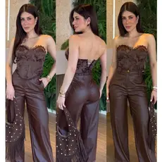 Cropped Corset Bordado Floral Tomara que Caia jacquard Top Corselete com Bojo Renda Amarração nas Costa Tendência Invern
