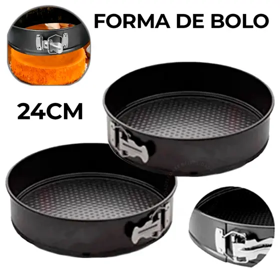 Kit 1 ou 2 Formas Assadeira 24cm Com Fundo Removível Antiaderente Bolos Tortas Condução De Calor