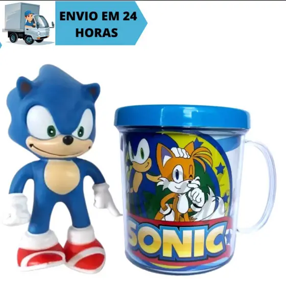 Boneco Sonic + Caneca Personalizada