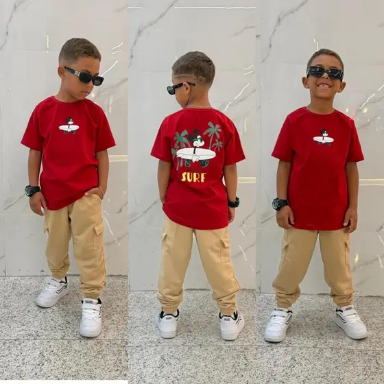 Conjunto Infantil Menino Calça e Camiseta Estampada Conjunto Cargo