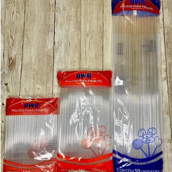 100 palitos para pirulito tubo pet cristal topo de bolo BWB