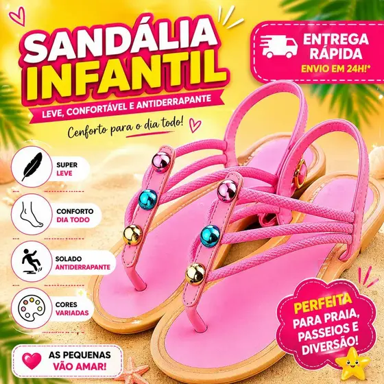 Sandália Infantil Feminina Color Fun – Leve, Confortável e Antiderrapante | Cores Variadas | Conforto Diário