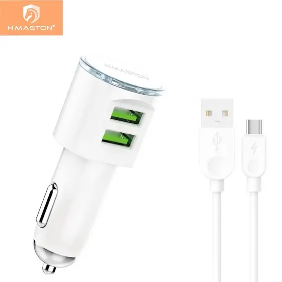 H'Maston S15 CARREGADOR VEICULAR 2 ENTRADAS USB FONTE TURBO 4.1A v8 Iphone/Ios（Lighting）Tipo-c