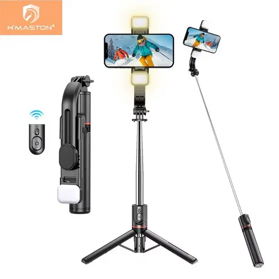 H'maston ZP13/15/16/23/24 Bastão Tripé Pau De Selfie Suporte Celular Com Controle 70cm/100cm com led luz
