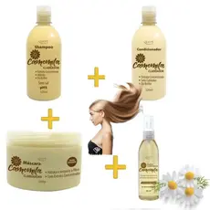 Kit Clareador Capilar com Extrato Natural de Camomila - Shampoo + Condicionador + Mascara + Fluído.