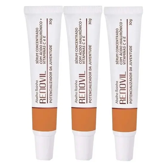 Kit 3 Sérum Concentrado Com Ácido Hialurônico E Vitamina C e E Potencializador Da Juventude Renovil