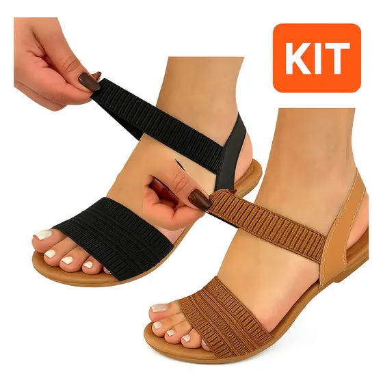 Kit Sandalia Feminina Elastico Confort Rasteira Papete Leve